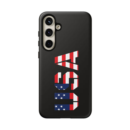 Patriotic American flag phone case by Printify, rugged protective case for smartphones with bold red, white, and blue flag design.