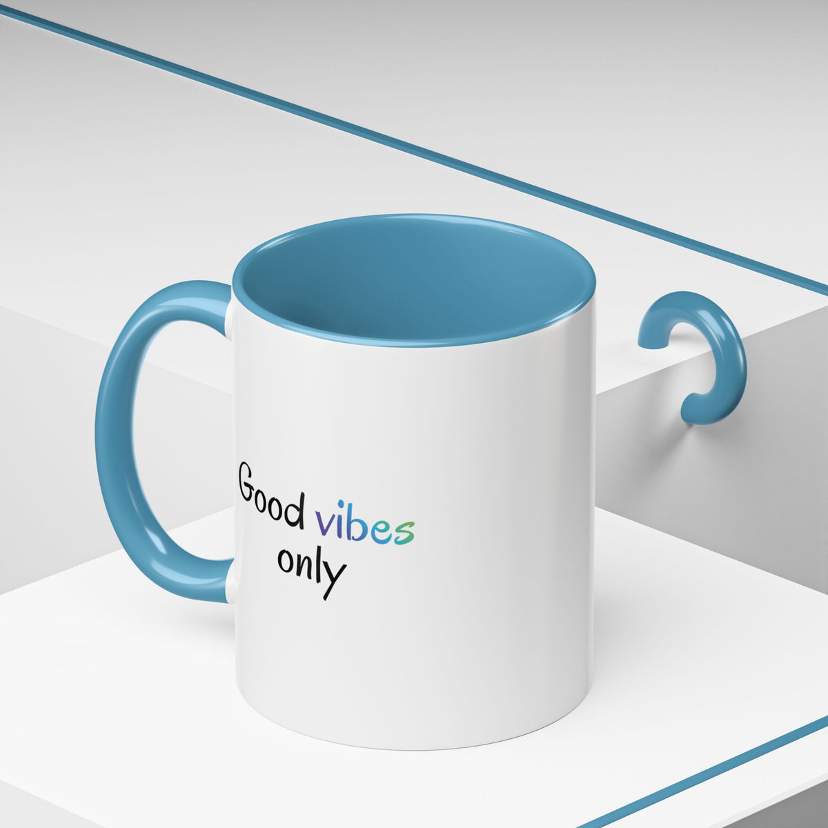 Printify Good Vibes Only accent coffee mug with positive morning message and stylish design, perfect for inspiring your day.