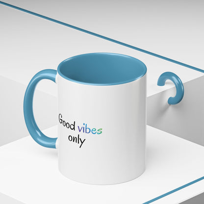 Printify Good Vibes Only accent coffee mug with positive morning message and stylish design, perfect for inspiring your day.