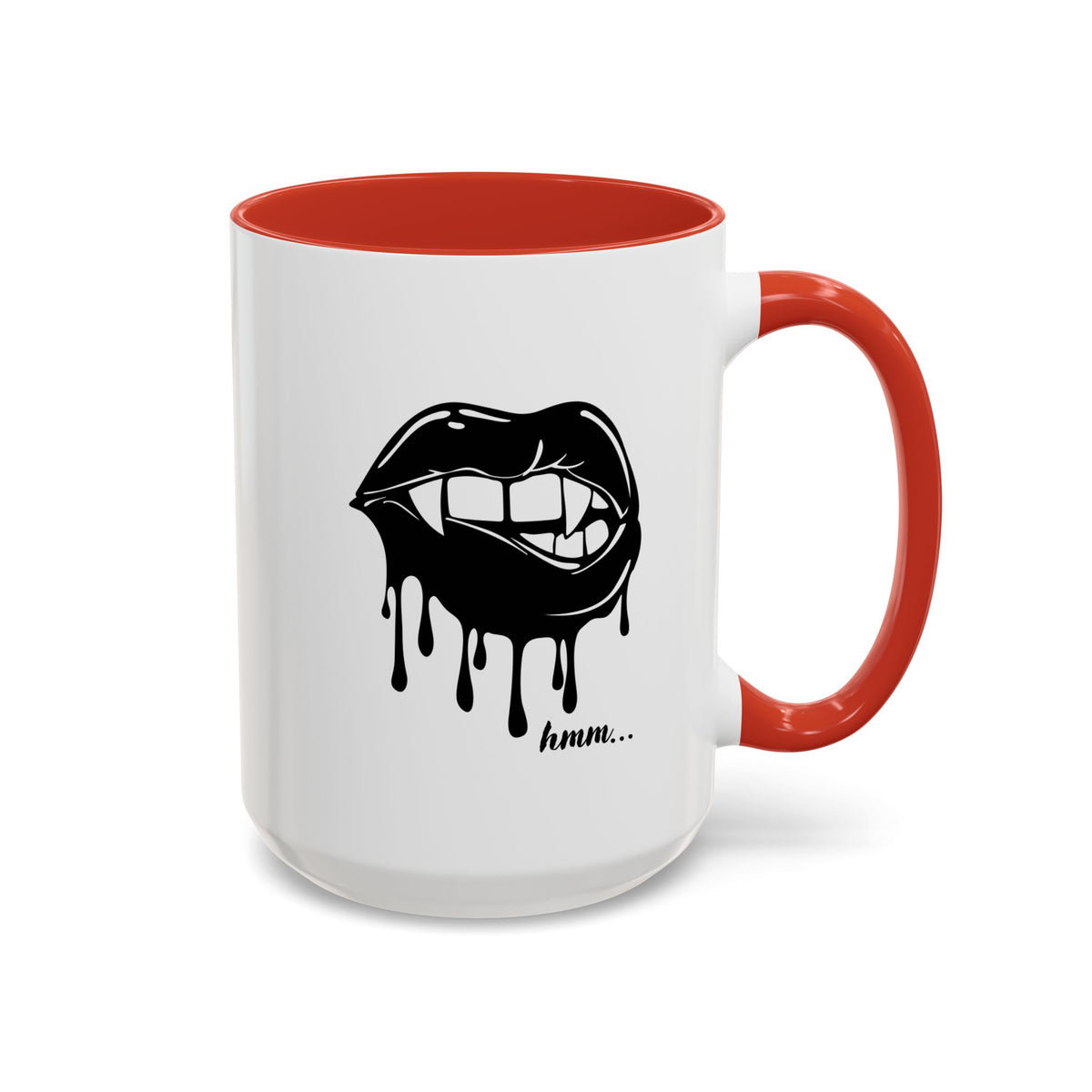 Black Dripping Lips Accent Coffee Mug with Bite Graphic, 11oz or 15oz, featuring bold, artistic lips design on ceramic mug.