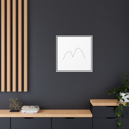 Framed matte canvas featuring minimalist mountain line art by Printify, showcasing sleek black mountain outlines on a white background.