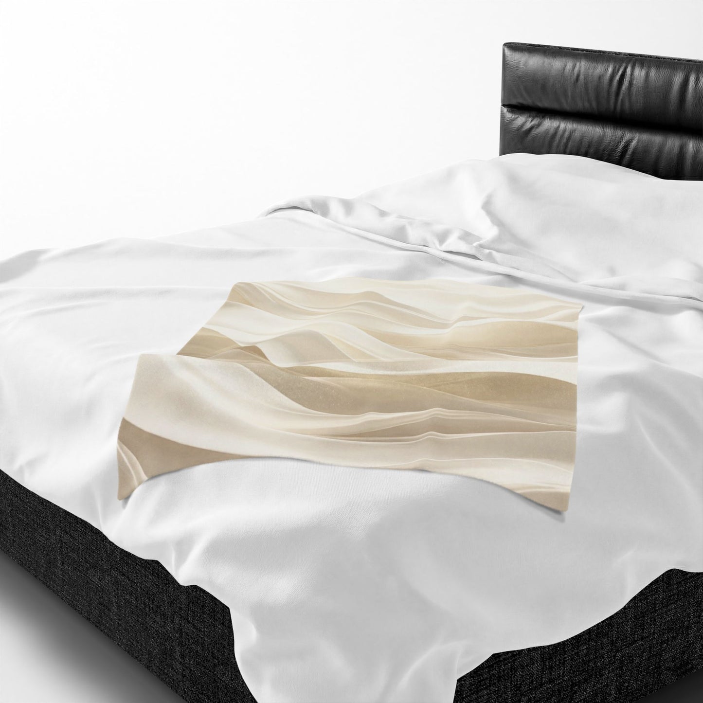 Neutral Abstract Waves Velveteen Plush Blanket | Beige Swirl Pattern