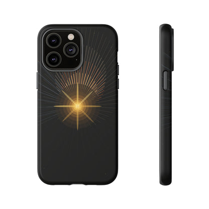 Tough Cases - Radiant Star Phone Case, Protective Black Shockproof Cover with Golden Light Design