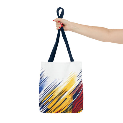 Abstract Brushstroke Tote Bag - Bold Red, Yellow & Blue All-Over Print