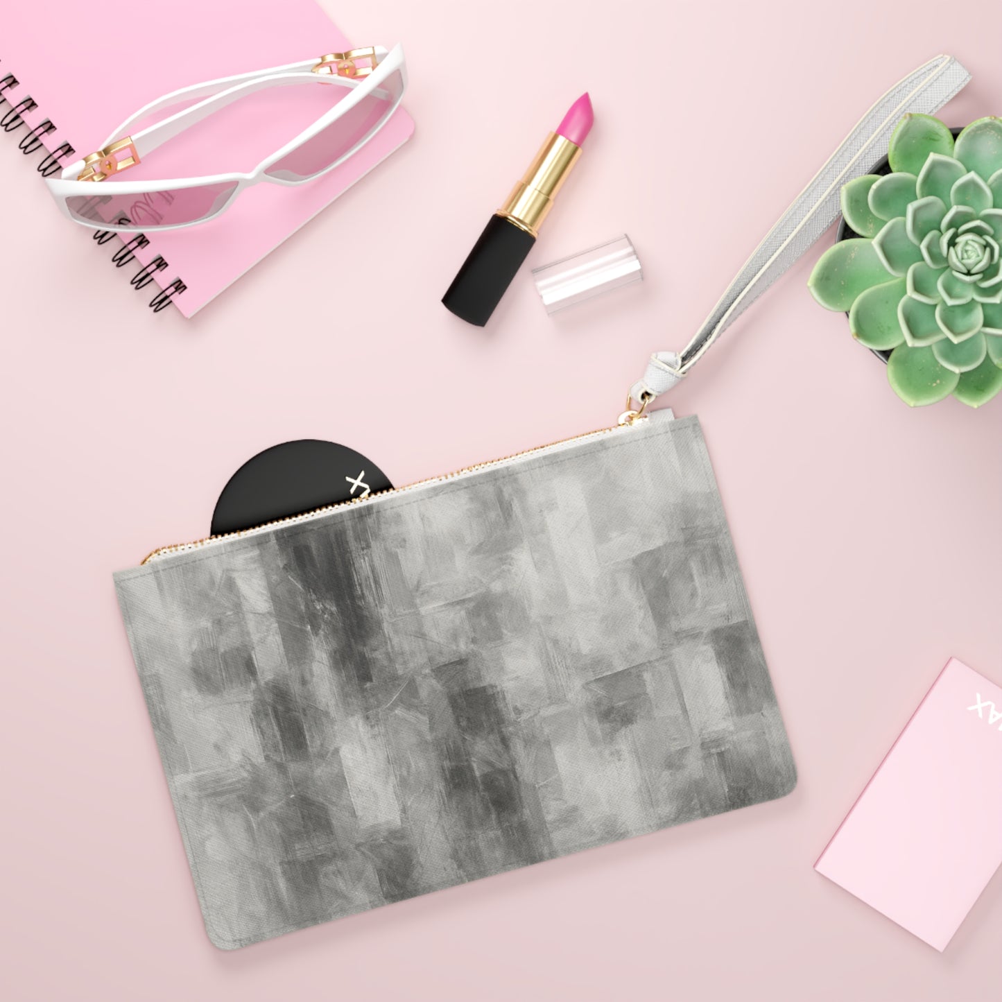 Gray abstract clutch bag by Printify, stylish evening purse for weddings and everyday use, featuring a modern abstract design.
