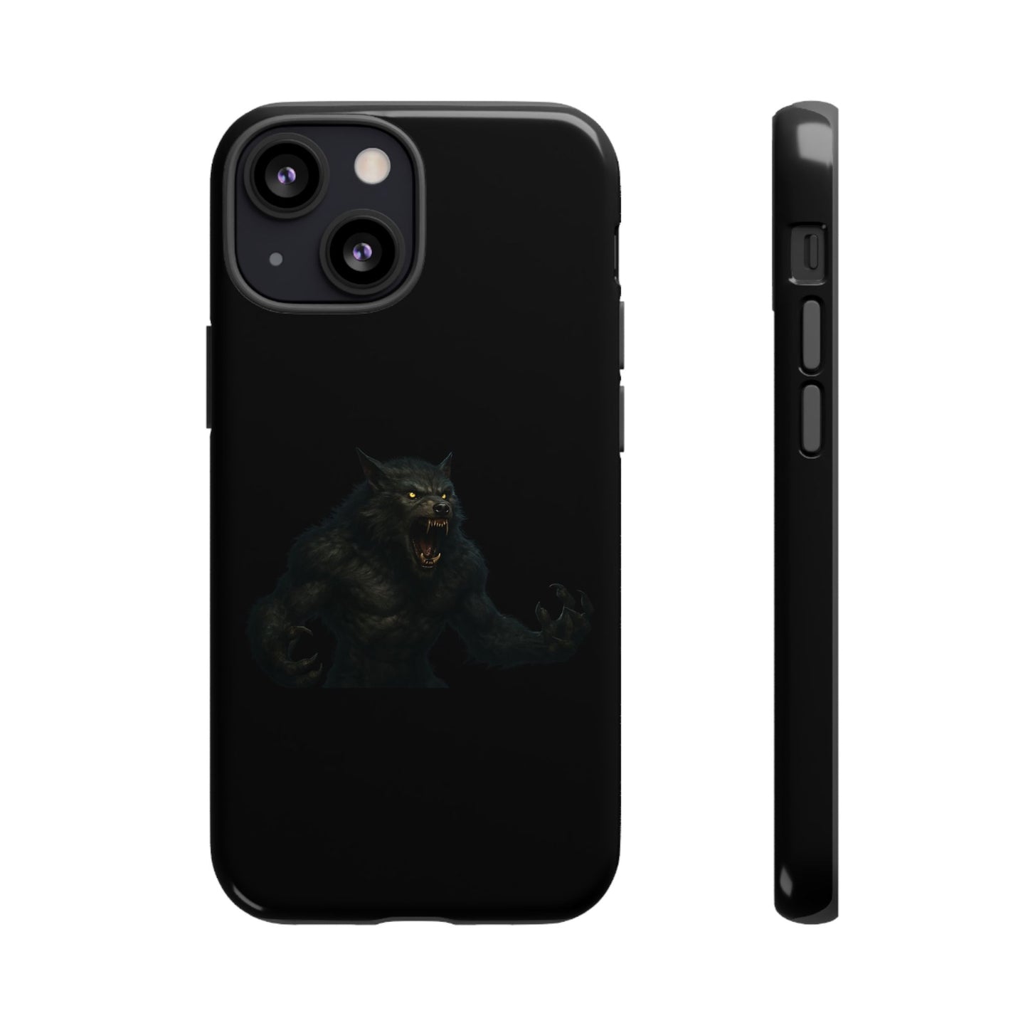 Dark monster graphic werewolf phone case by Printify, tough protective cover with a fierce, detailed werewolf design.