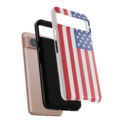 Durable American flag phone case for iPhone, patriotic design with rugged protective features, by Printify.