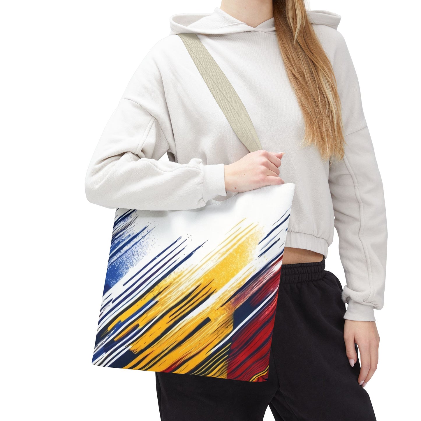 Abstract Brushstroke Tote Bag - Bold Red, Yellow & Blue All-Over Print
