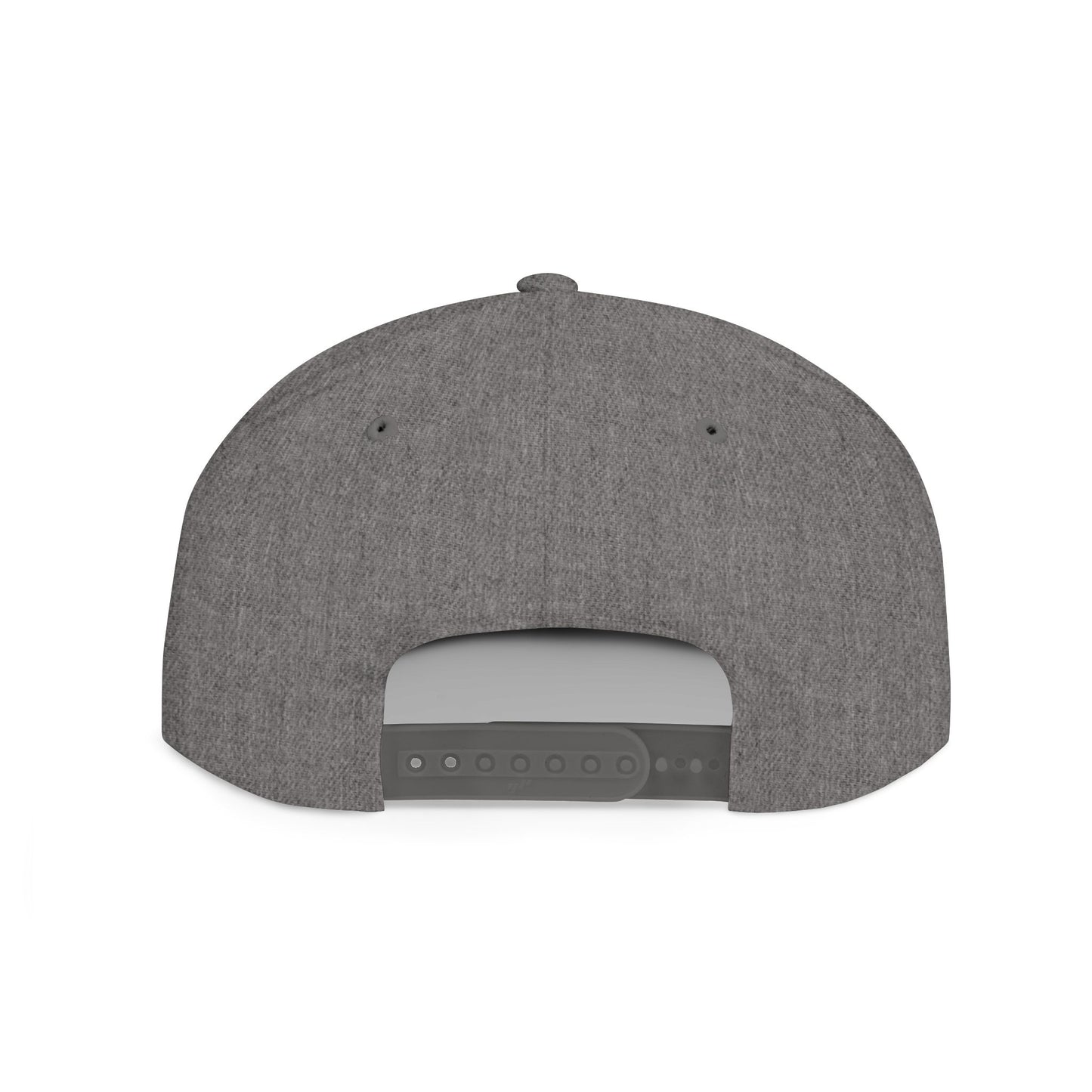 Minimalist hand gesture flat bill snapback hat by Printify featuring a simple design and adjustable strap.