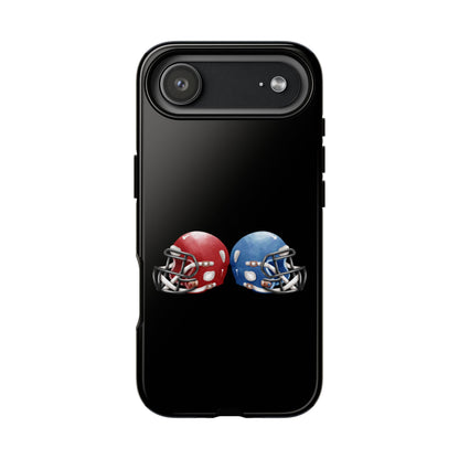 Red and blue football helmet themed phone case for iPhone, protective design by Printify featuring sporty sports helmet graphics.