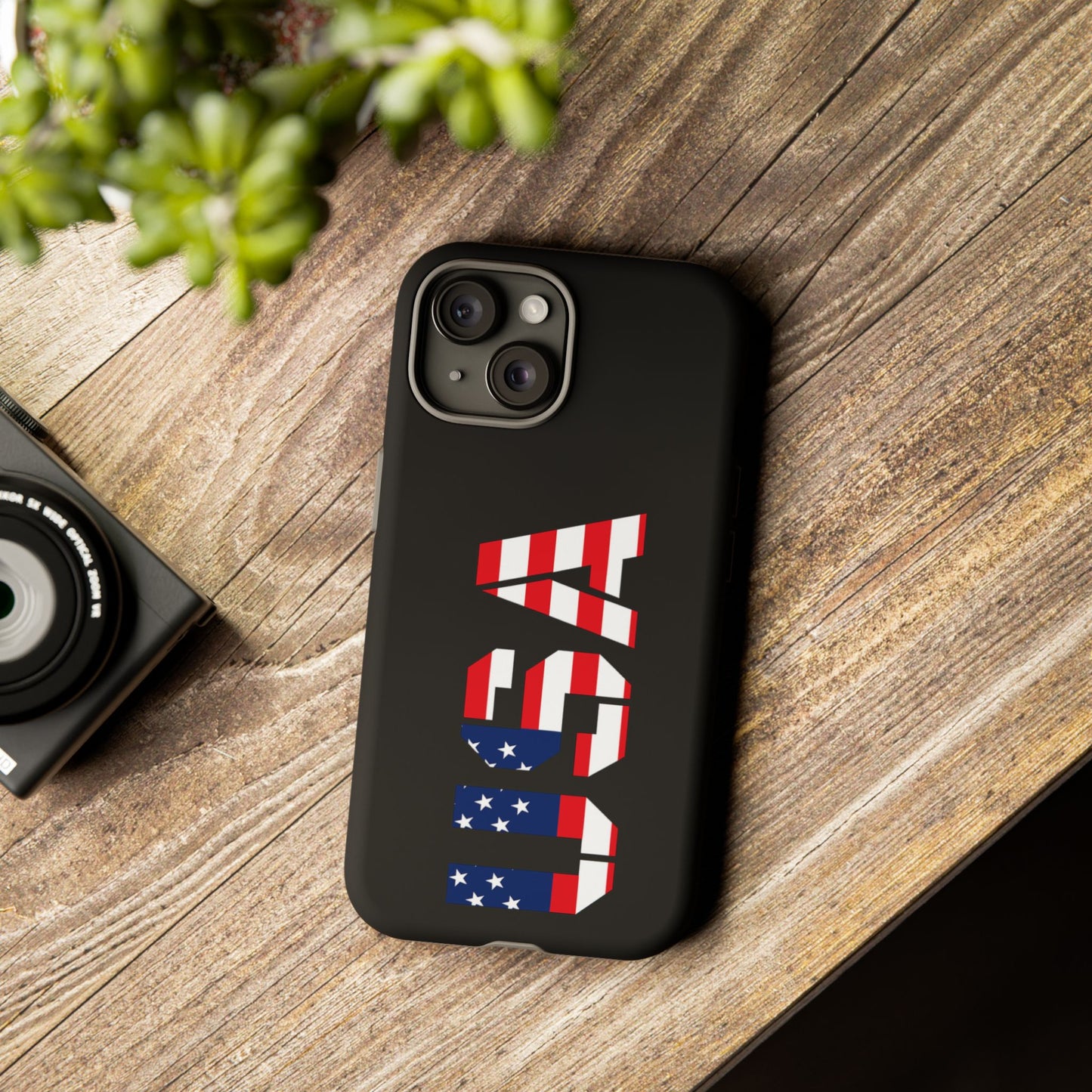 Printify USA patriotic phone case with American flag design, rugged protective cover for smartphones.