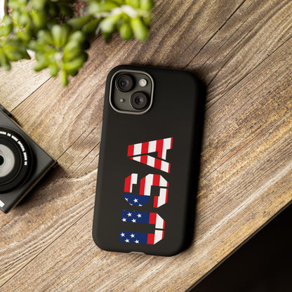 Printify USA patriotic phone case with American flag design, rugged protective cover for smartphones.
