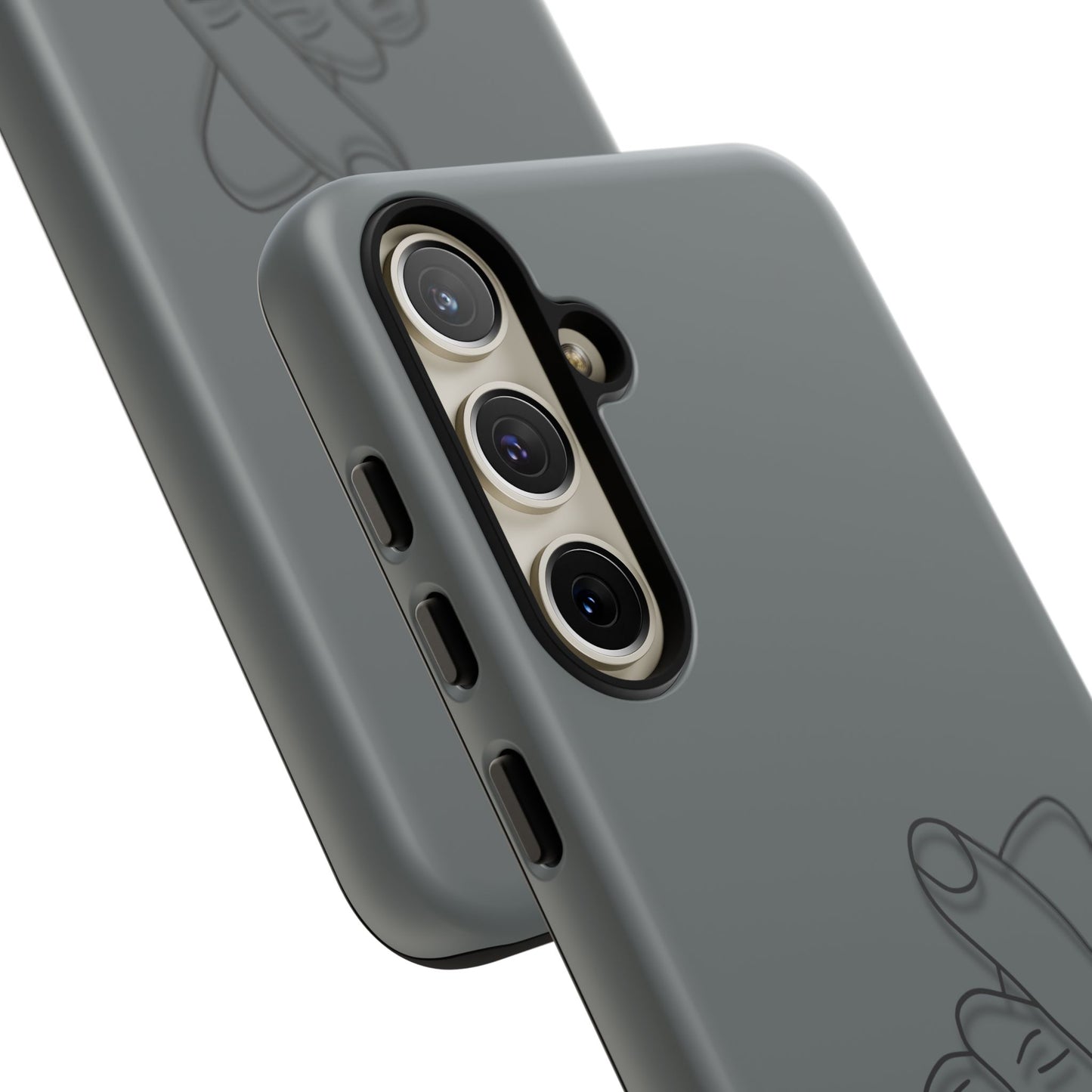 Silicone phone case with embossed Korean finger heart design, compatible with smartphones, by Printify.