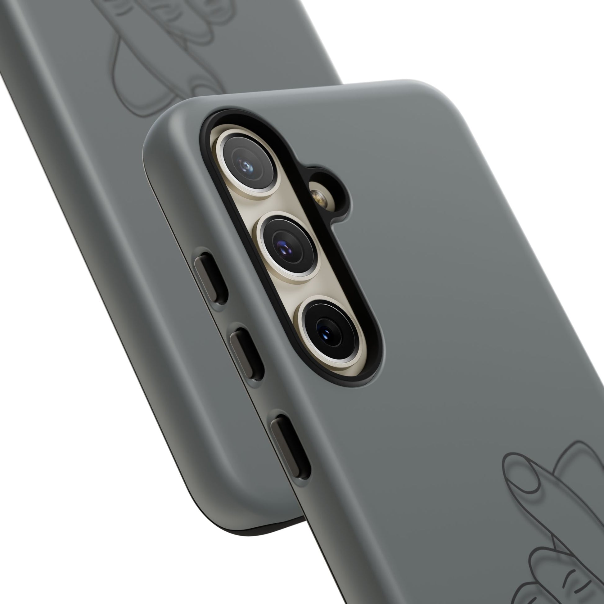 Silicone phone case with embossed Korean finger heart design, compatible with smartphones, by Printify.