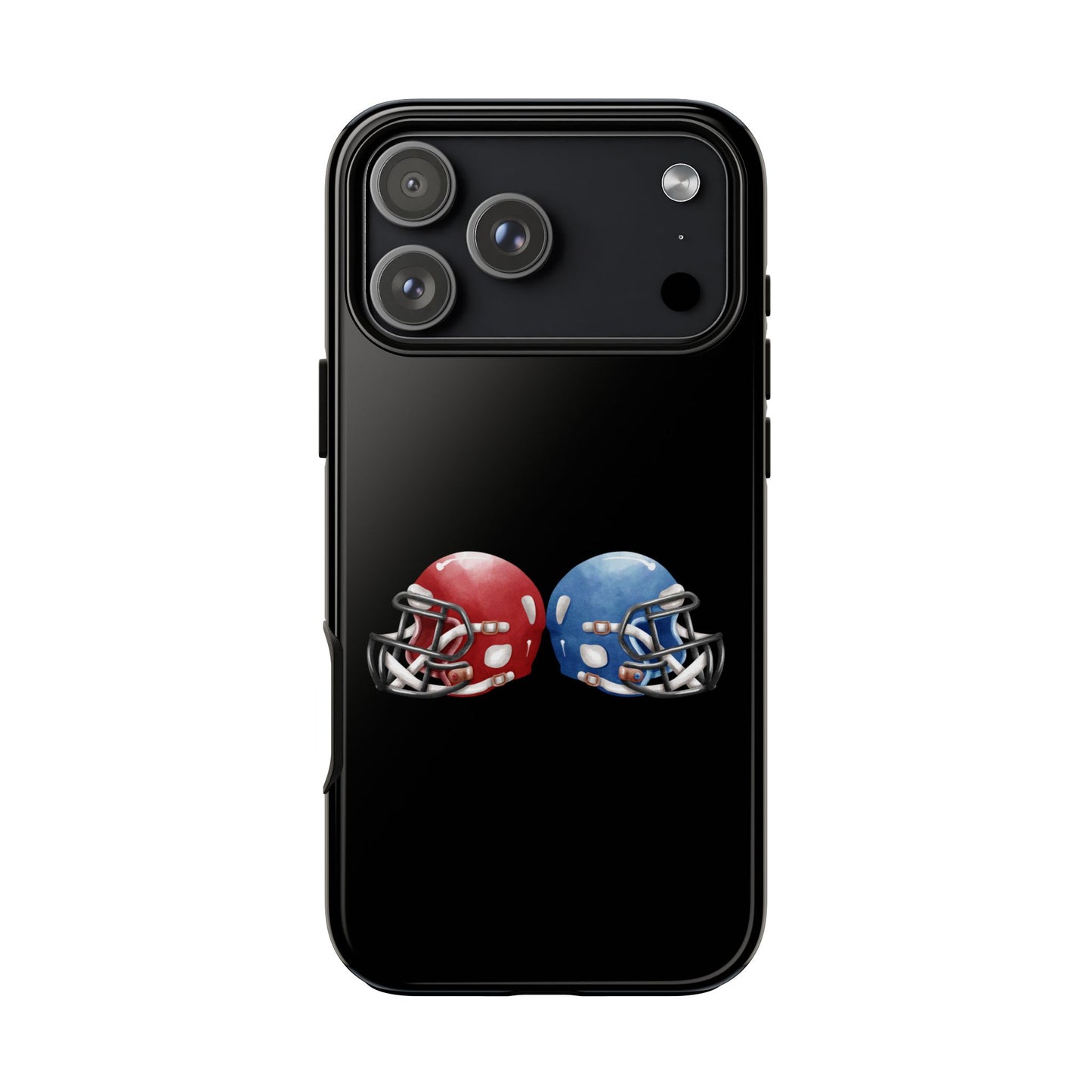 Red and blue football helmet tough phone case for iPhone, protective Printify cover with detailed helmet design.