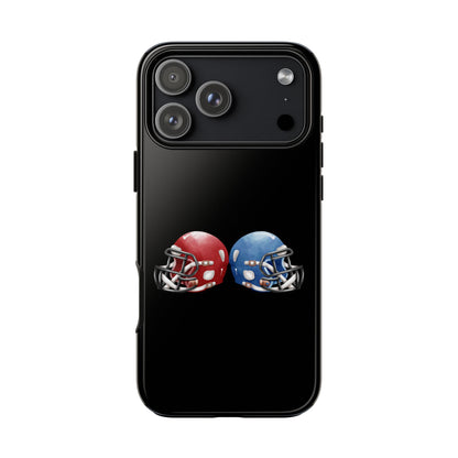 Red and blue football helmet tough phone case for iPhone, protective Printify cover with detailed helmet design.