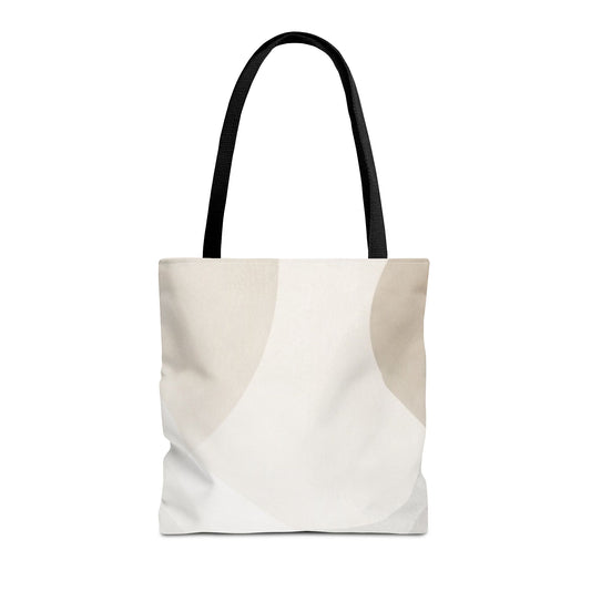 Neutral abstract geometric tote bag featuring minimalist beige shapes, made by Printify, with a stylish, modern design.