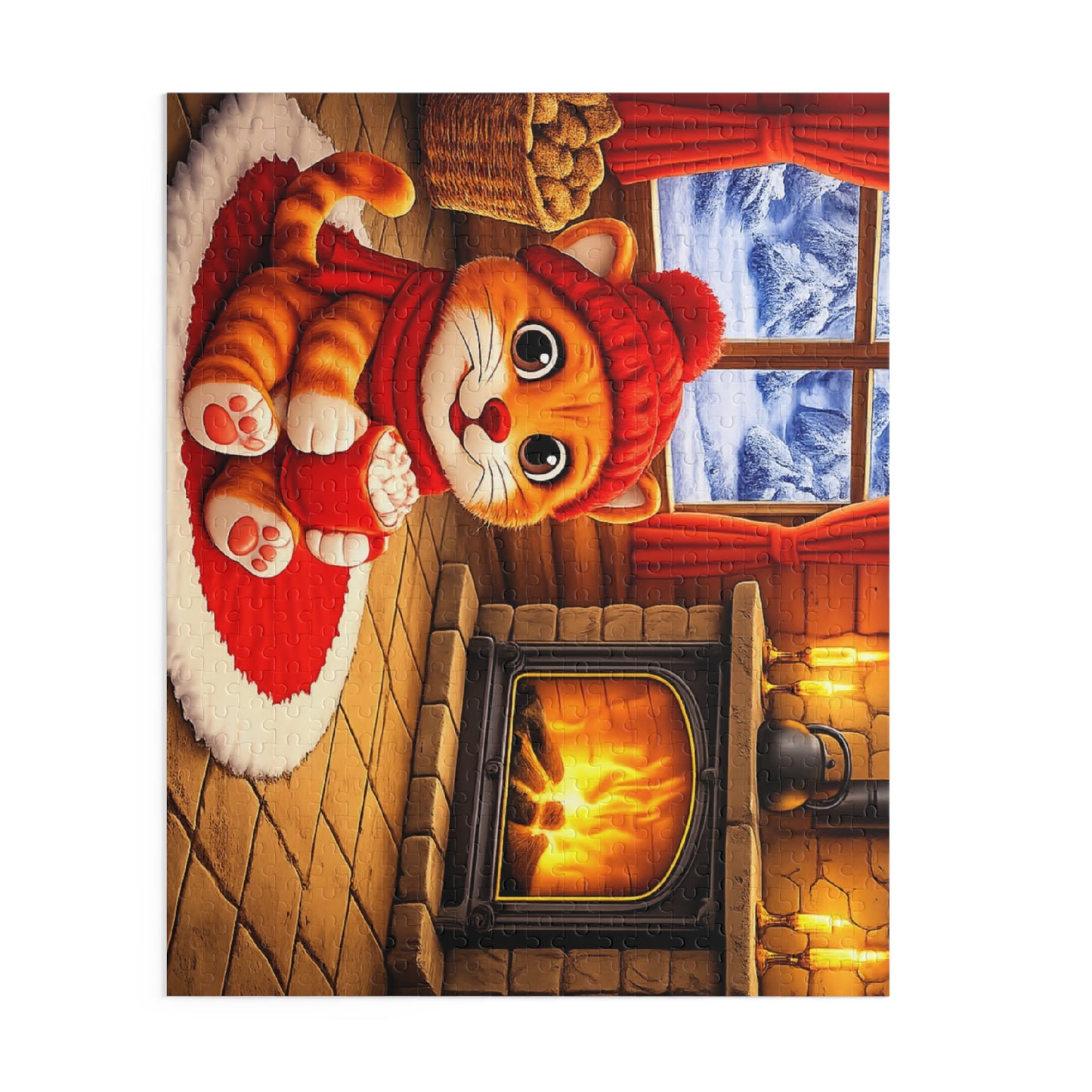 Cozy Cat by Fireplace Puzzle