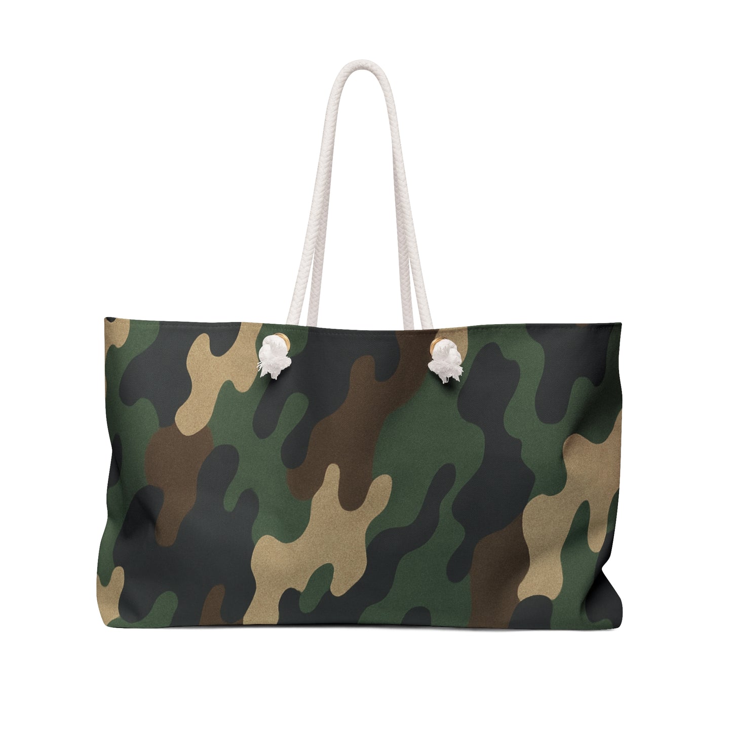 Military green camo weekender bag by Printify, spacious travel tote with durable fabric, perfect for weekend getaways.