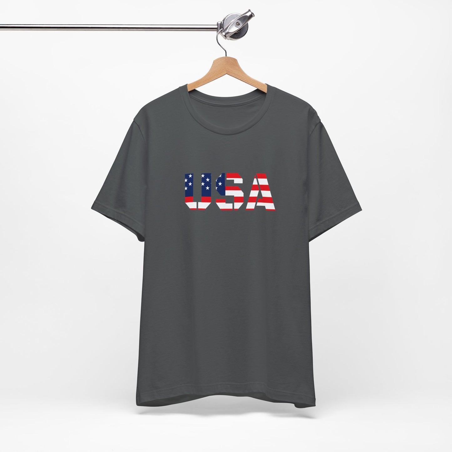 USA Flag Text Tee — Patriotic Fourth of July T-Shirt