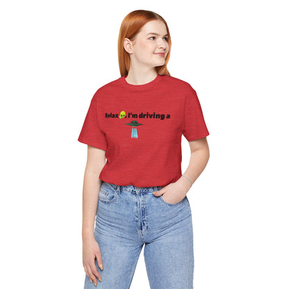 Alien Driving Unisex Tee - Fun Casual Shirt, Gifts for UFO Lovers, Quirky Humor T-Shirt, Perfect for Road Trips, Unique Birthday Present
