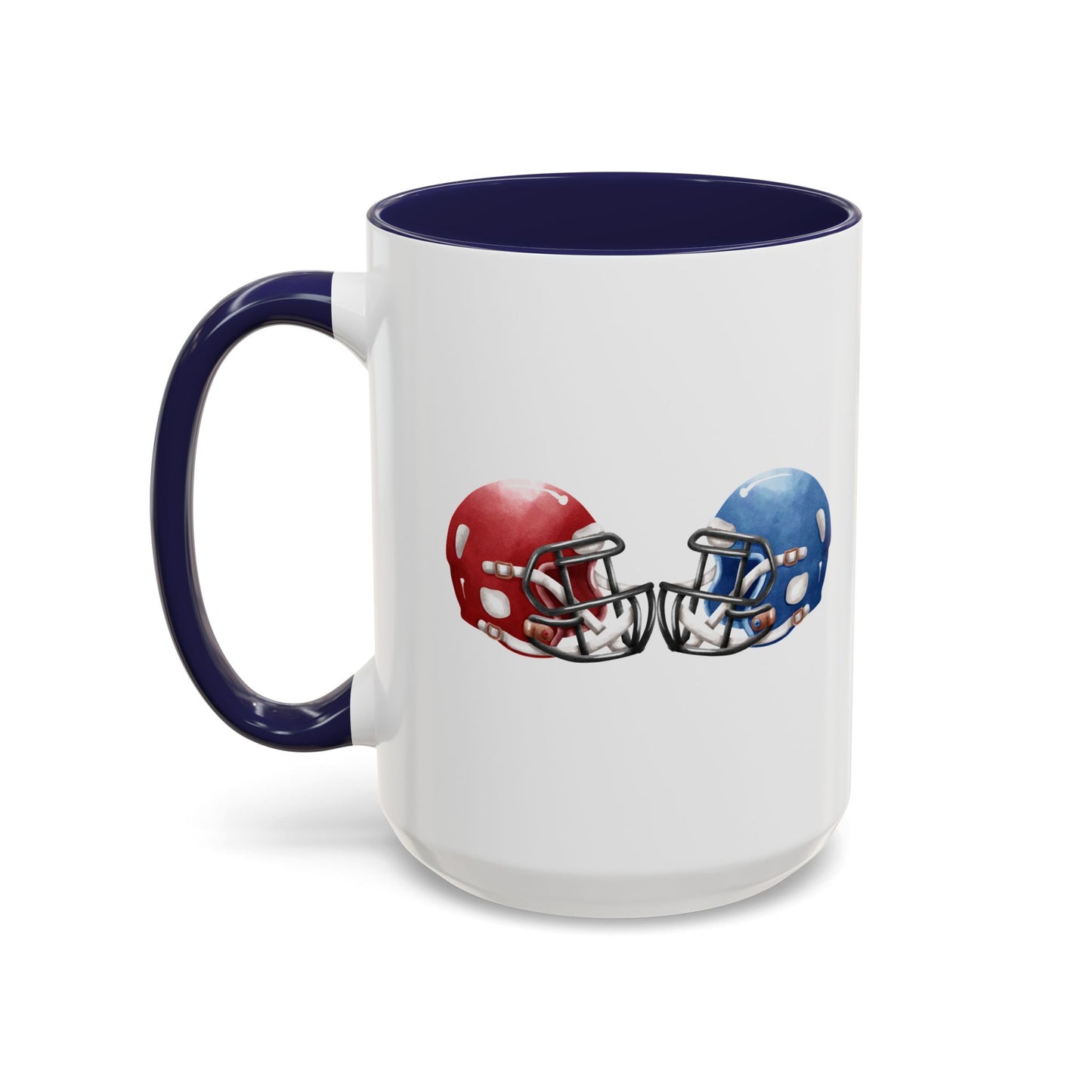 Football Helmet Coffee Mug — Red vs Blue Rivalry Accent Mug (11/15oz)