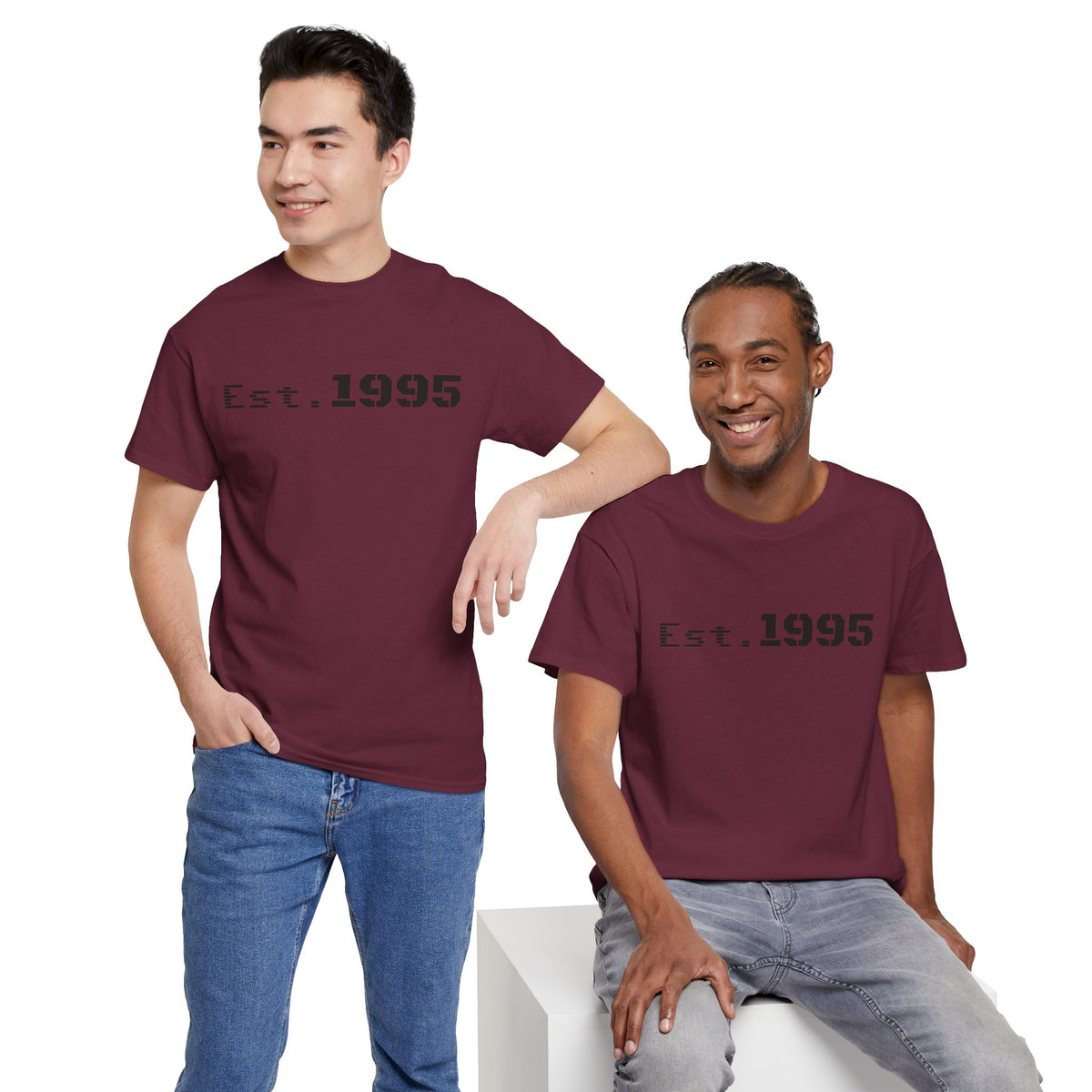 Vintage minimalist Est. 1995 T-shirt by Printify featuring a birthday design for 1995 born individuals.