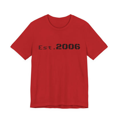 Vintage "Established 2006" graphic T-shirt by Printify featuring bold text and retro style for birthday celebrations.