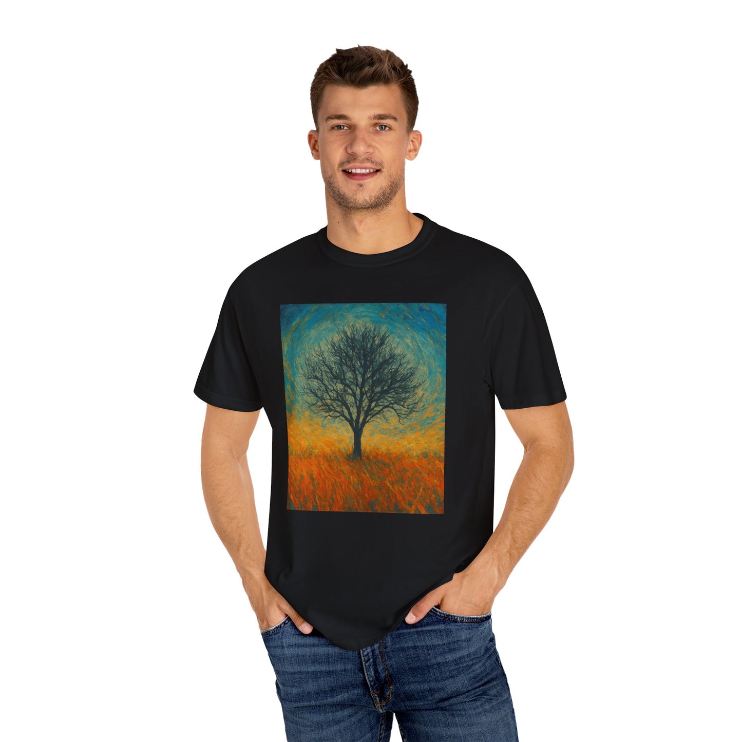 Nature-Themed Unisex Garment-Dyed T-Shirt - Tree Design, Bohemian Tee, Nature Lover Gift, Eco-Friendly Fashion, Casual Wear - TRV