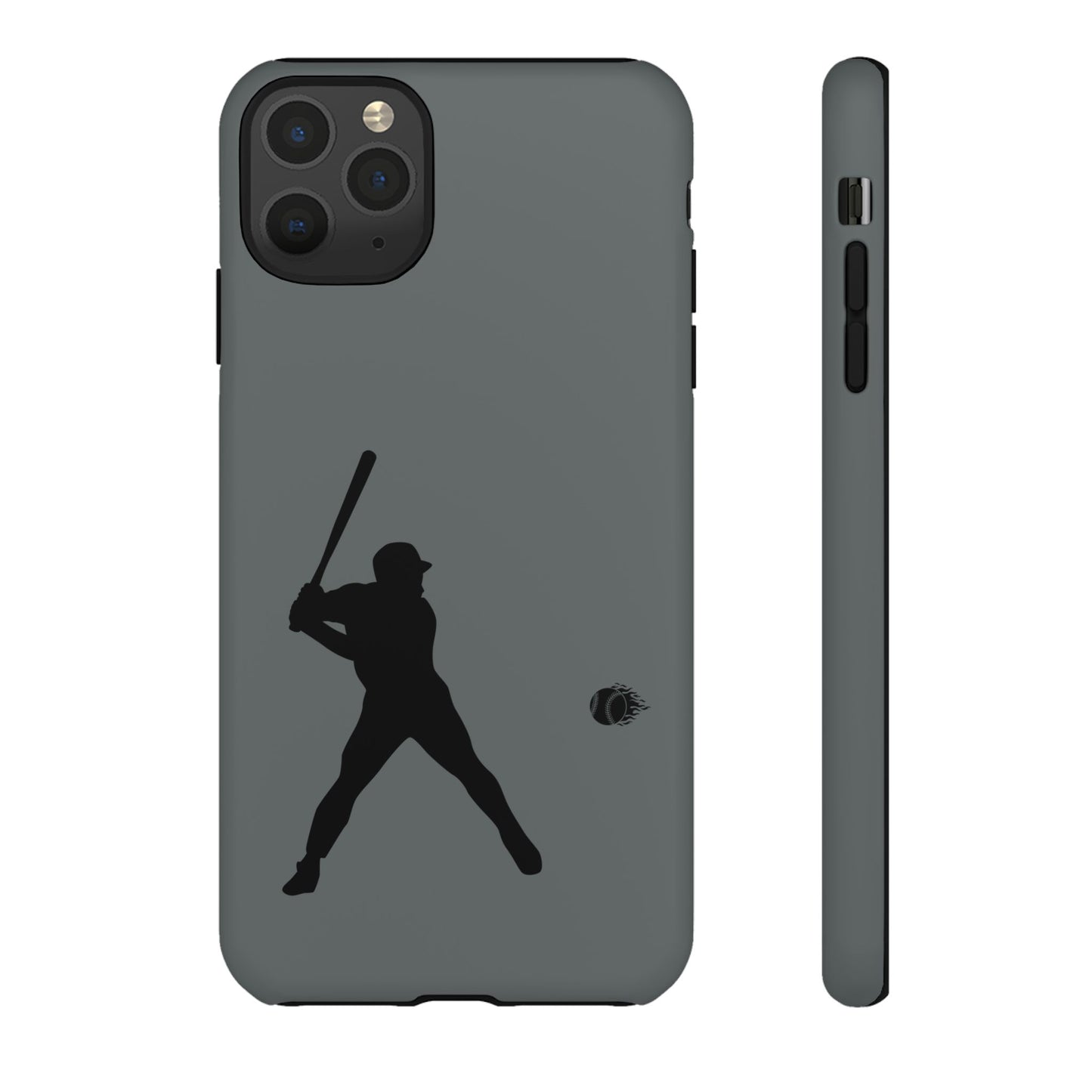 Black iPhone tough case with baseball silhouette design, protective sporty phone cover for iPhone by Printify