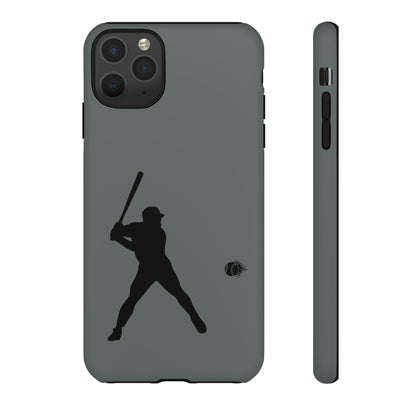 Black iPhone tough case with baseball silhouette design, protective sporty phone cover for iPhone by Printify