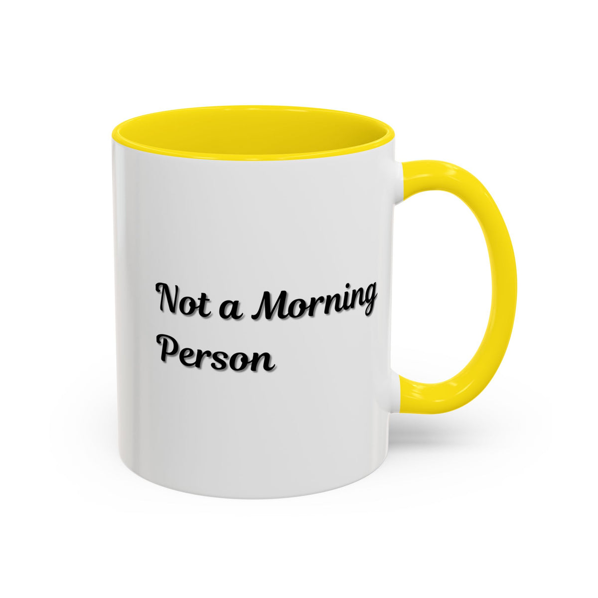 Ceramic "Not a Morning Person" accent coffee mug by Printify, 11oz or 15oz size, with bold black text on a white mug.