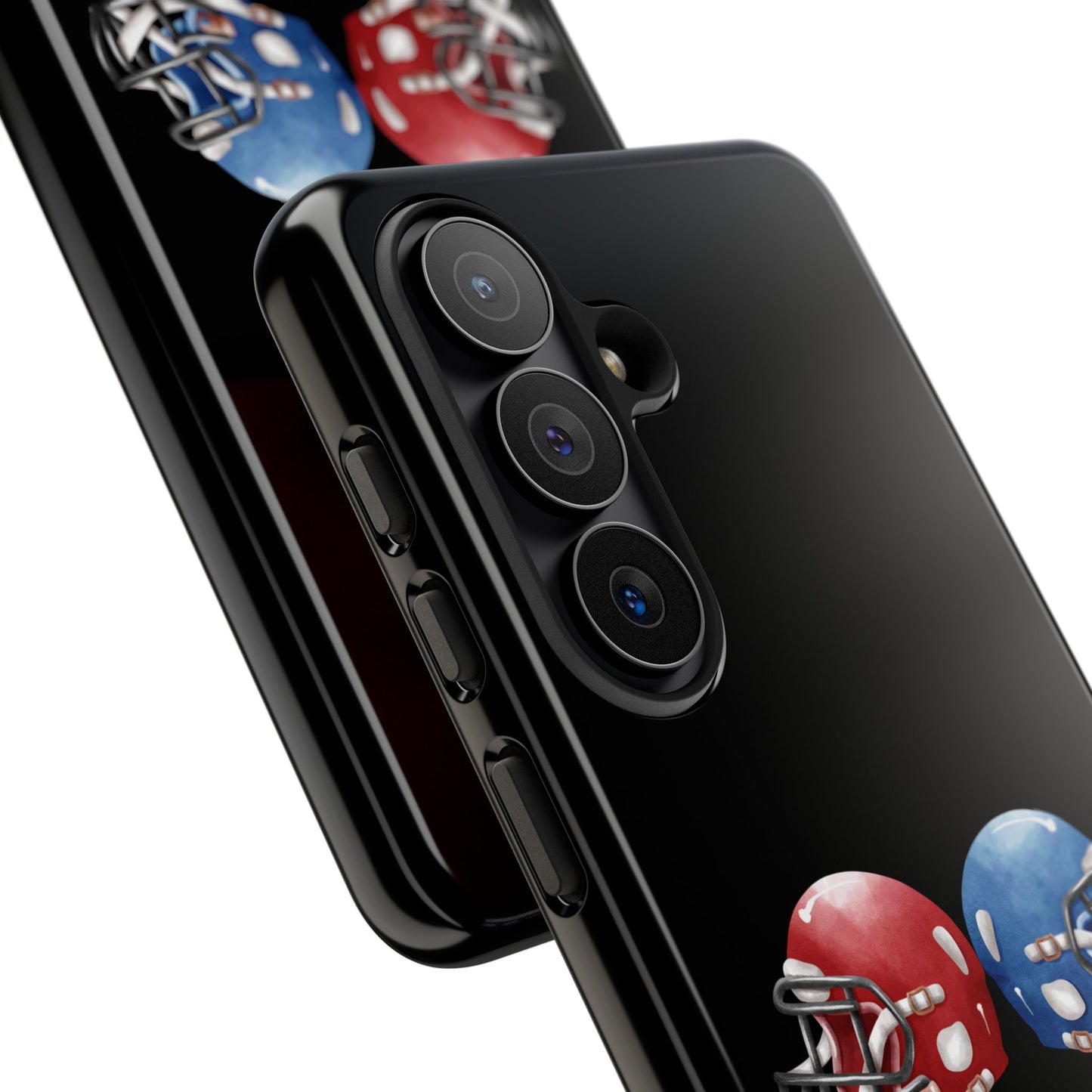 Red and blue football helmet tough phone case for iPhone by Printify, designed to protect and showcase sports fan style.