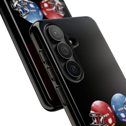 Red and blue football helmet tough phone case for iPhone by Printify, designed to protect and showcase sports fan style.