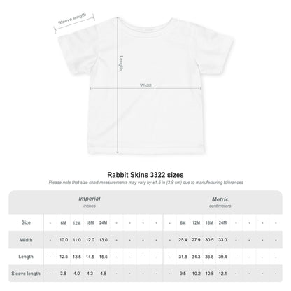 Baby infant T-shirt with "Born in the USA" patriotic print, made by Printify, in soft cotton for kids' casual wear.