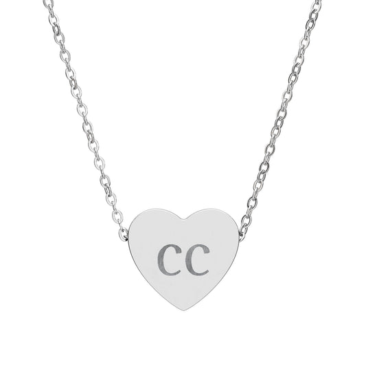 Personalized engraved heart necklace with initials pendant, crafted as a stylish accessories piece by Printify.