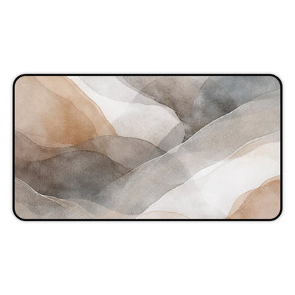Neutral Watercolor Waves Desk Mat | Abstract Beige Gray Mouse Pad