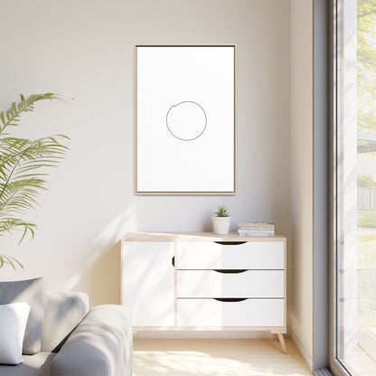 Framed matte canvas wall art featuring a minimal circular line design, by Printify, perfect for modern interior decor.