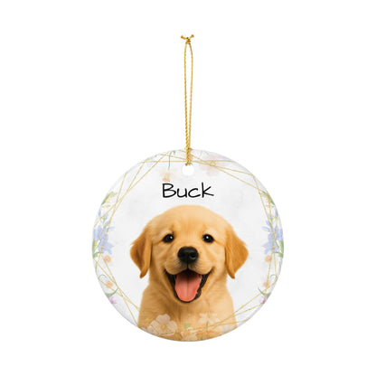 Golden Retriever Puppy Ornament, Ceramic Pet Photo Ornament | Personalized Name Option - TRV