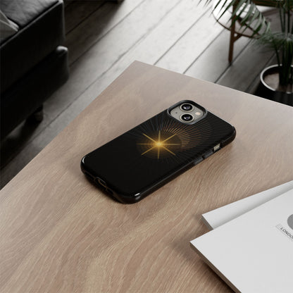 Tough Cases - Radiant Star Phone Case, Protective Black Shockproof Cover with Golden Light Design