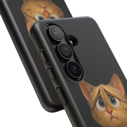 Cute sad kitty design phone case for iPhone, protective Printify cat phone case with adorable feline illustration.