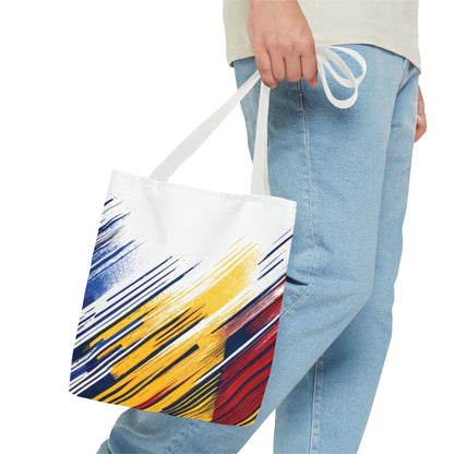 Abstract Brushstroke Tote Bag - Bold Red, Yellow & Blue All-Over Print
