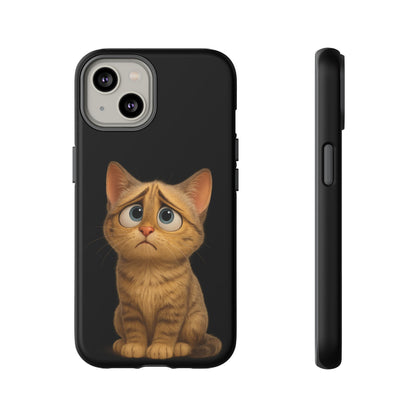 Cute sad kitty print phone case for iPhone by Printify, featuring a protective design with a sad cat illustration.