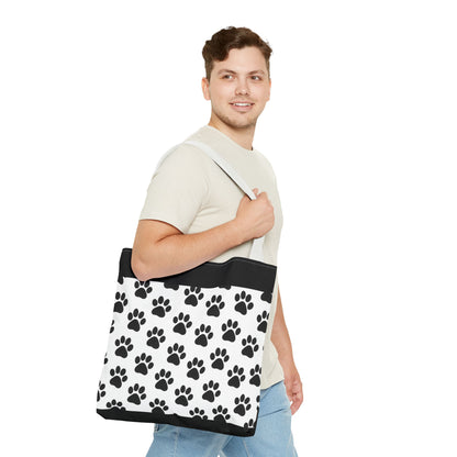 Eco-friendly paw print tote bag by Printify, featuring a stylish design for dog and cat lovers, perfect for carrying essentials.