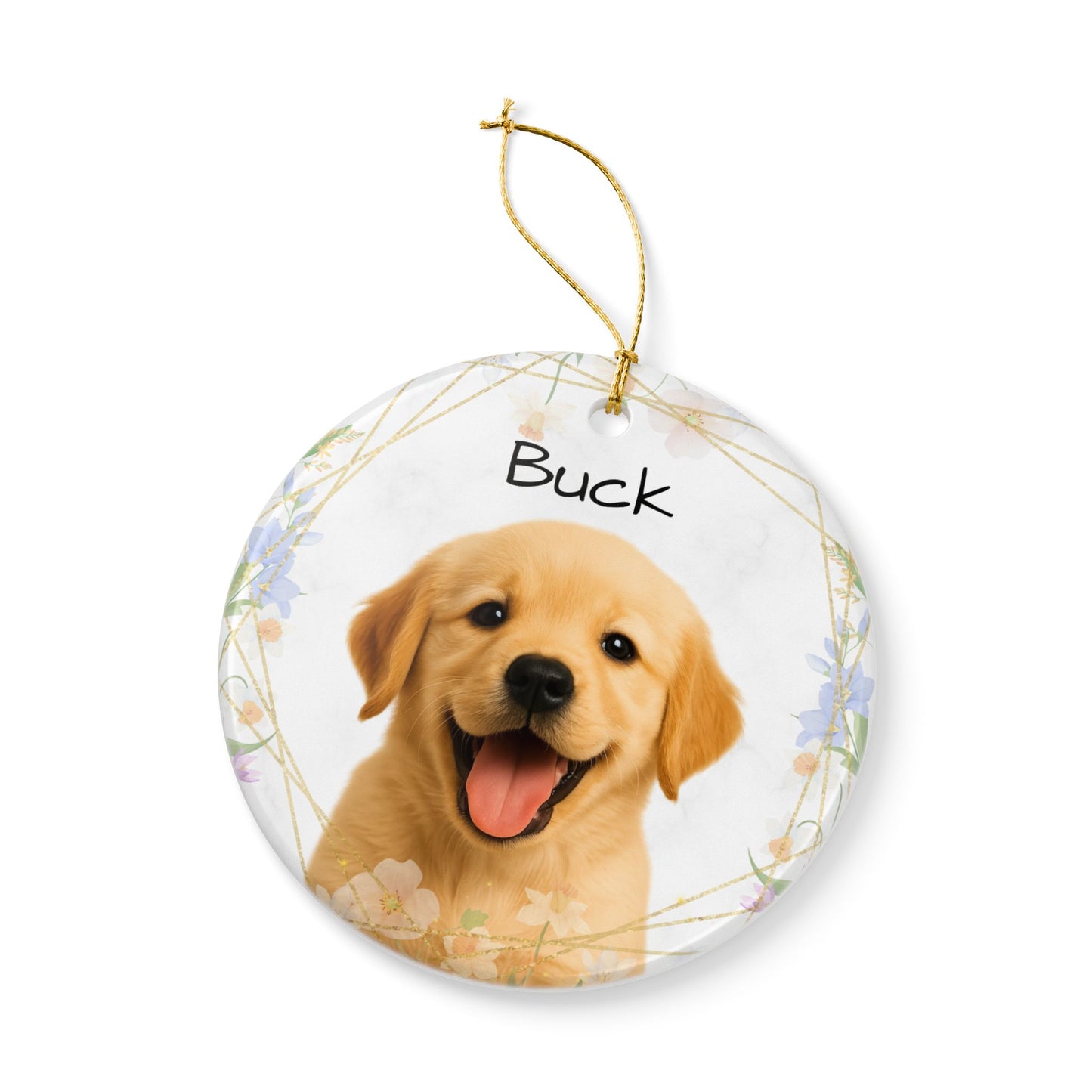 Golden Retriever Puppy Ornament, Ceramic Pet Photo Ornament | Personalized Name Option - TRV