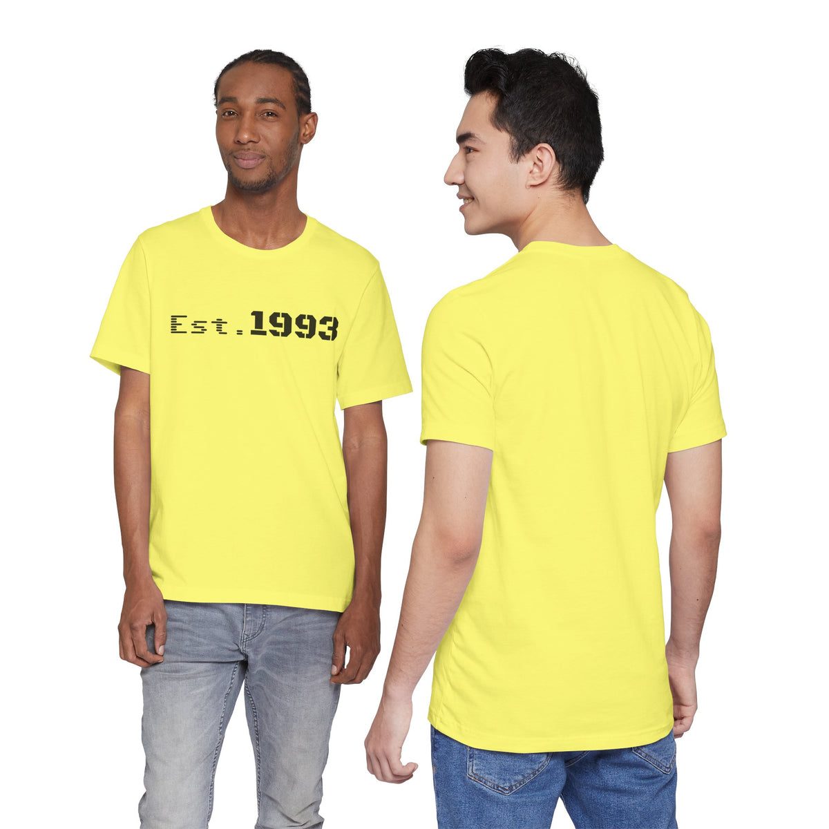 Vintage 1993 Est. T-Shirt by Printify featuring a classic "Born in 1993" design on a casual cotton tee.