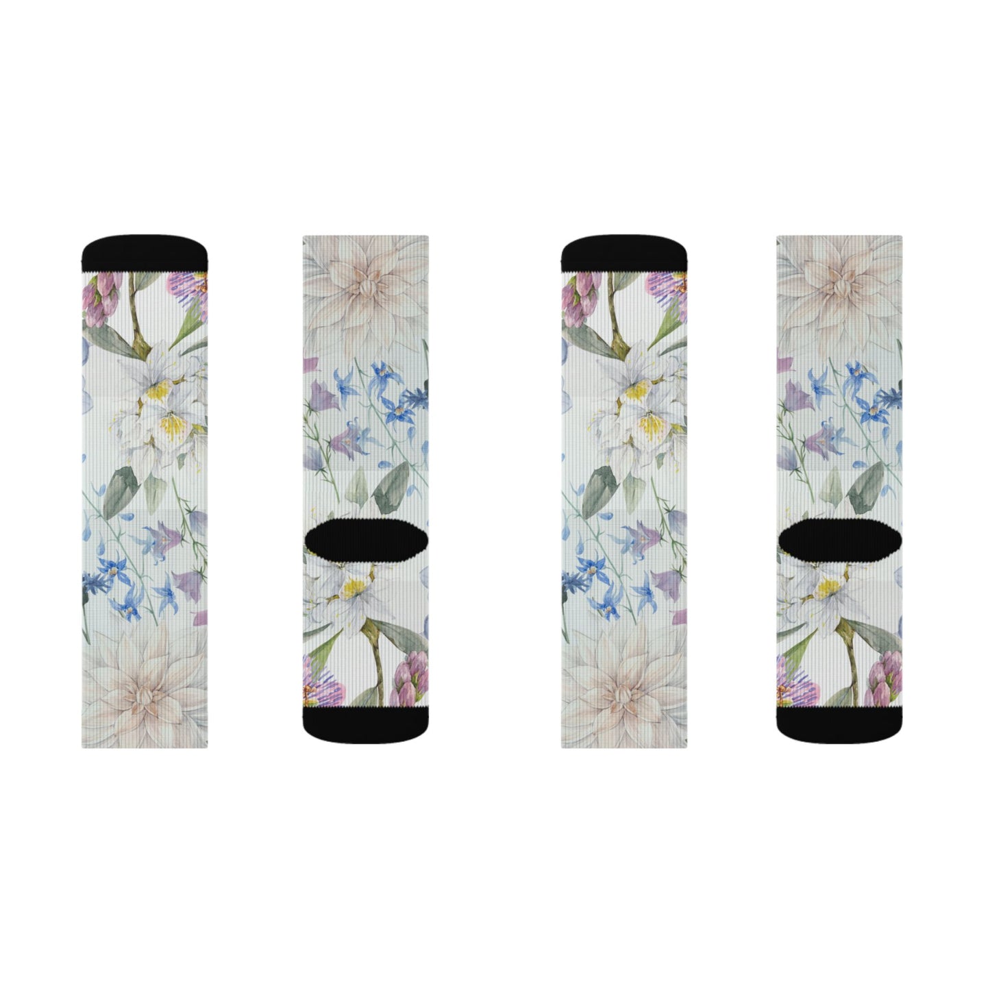 Watercolor Wildflower Socks | Floral Crew Socks, Pastel Garden Print