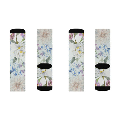 Watercolor Wildflower Socks | Floral Crew Socks, Pastel Garden Print