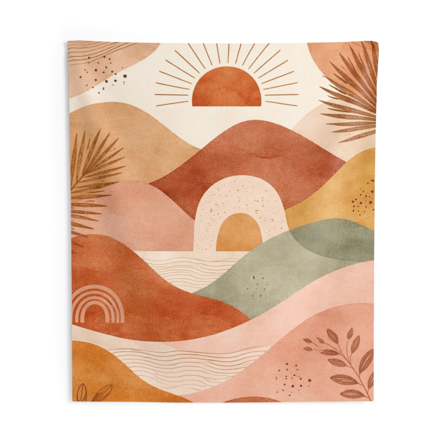 Boho Sunset Wall Tapestry — Abstract Earth-Tone Landscape Décor