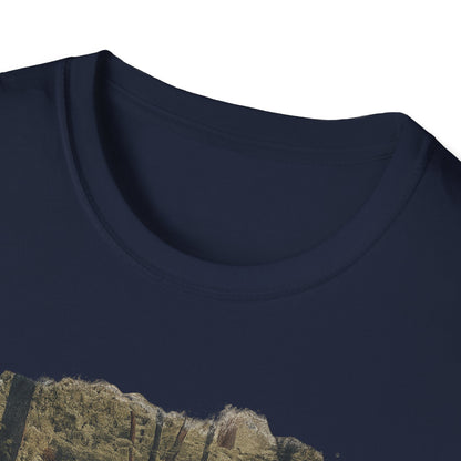 Vintage forest landscape T-shirt by Printify featuring a nature pathway scene on a casual cotton tee